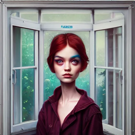 Prompt: Lofi portrait at a window, Pixar style by Stanley Artgerm and Tom Bagshaw and Tristan Eaton and Tim Burton