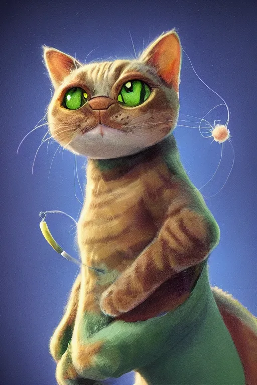 Image similar to a cat wizard with biolumonecent whiskers, painted by wally wood and matt jefferies, trending on artstation, bright macro view pixar, award - winning, blueprint, chillwave, realism