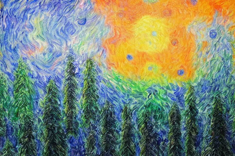 Prompt: abstract art representing 🌲🌌 by pedro correa and monet