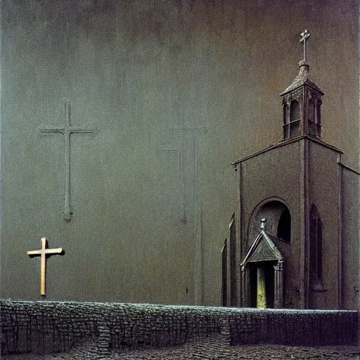 Prompt: church of the golden snail painting by beksinski, barlowe colors. masterpiece painting