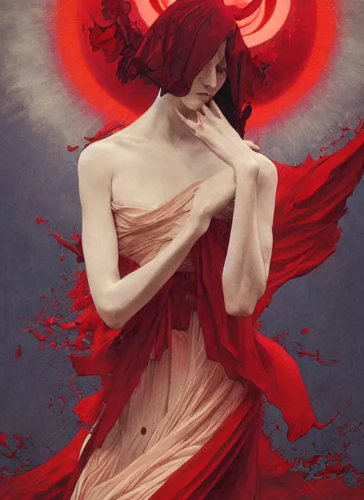 Image similar to nosferatu, red splash aura in motion, church! floating pieces, painted art by tsuyoshi nagano, greg rutkowski, artgerm, alphonse mucha, spike painting