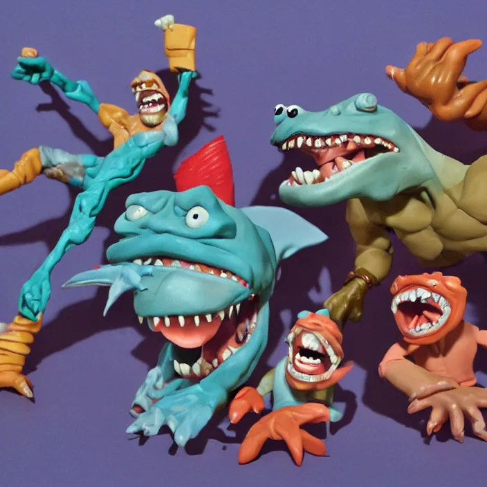 Prompt: street sharks in claymation