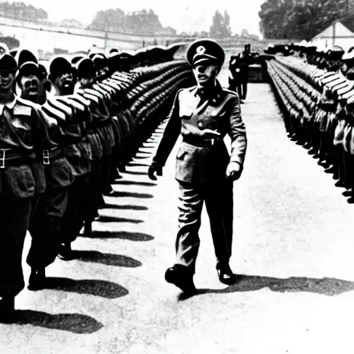 Image similar to mario as prison camp guard marching, wwii