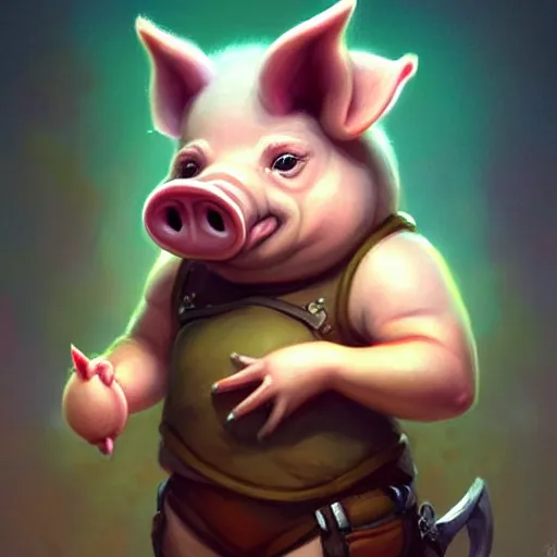 Image similar to cute little anthropomorphic pig wearing shorts, tiny, small, short, cute and adorable, pretty, beautiful, character art portrait, matte fantasy painting, deviantart artstation, by jason felix by steve argyle by tyler jacobson by peter mohrbacher, cinema