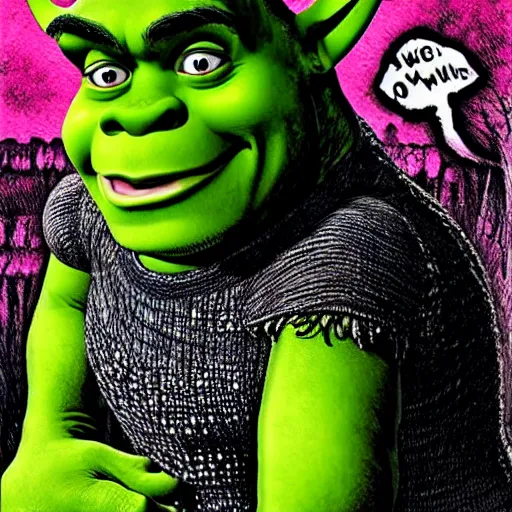 Prompt: Shrek in a manga, style of junji ito