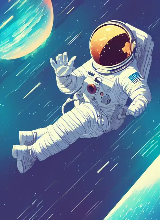 Prompt: an astronaut floating in space. clean cel shaded vector art. shutterstock. behance hd by lois van baarle, artgerm, helen huang, by makoto shinkai and ilya kuvshinov, rossdraws, illustration, art by ilya kuvshinov