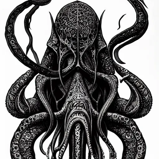 Image similar to black ink on paper, illithid cthulhu, trending on artstation, beautiful, intricate, detailed