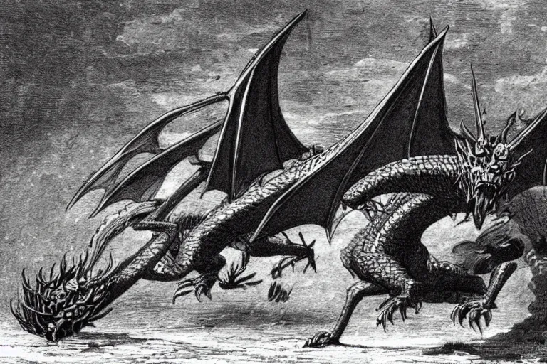 Prompt: very old photo of a dragon attacking the medieval