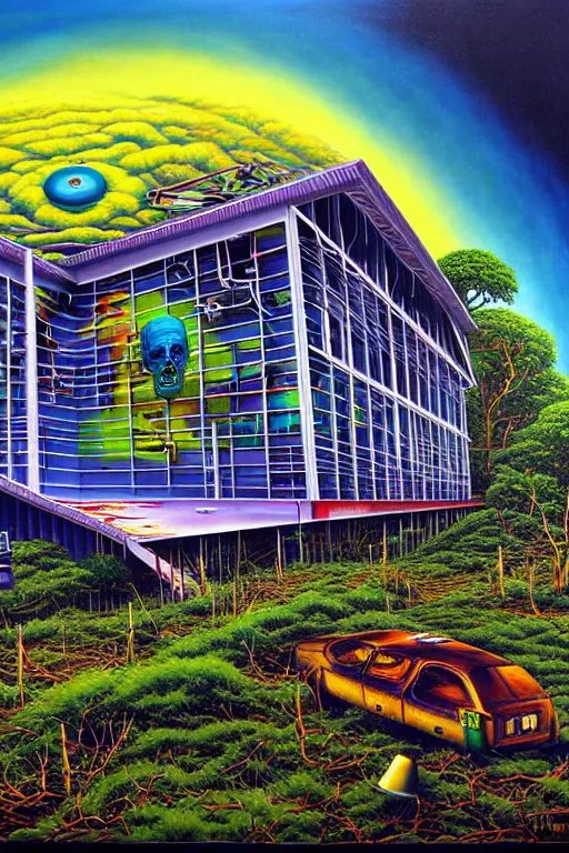 Image similar to a hyperrealistic painting of plumb island biohazard research facility, cinematic horror by jimmy alonzo, the art of skinner, chris cunningham, lisa frank, richard corben, highly detailed, vivid color,