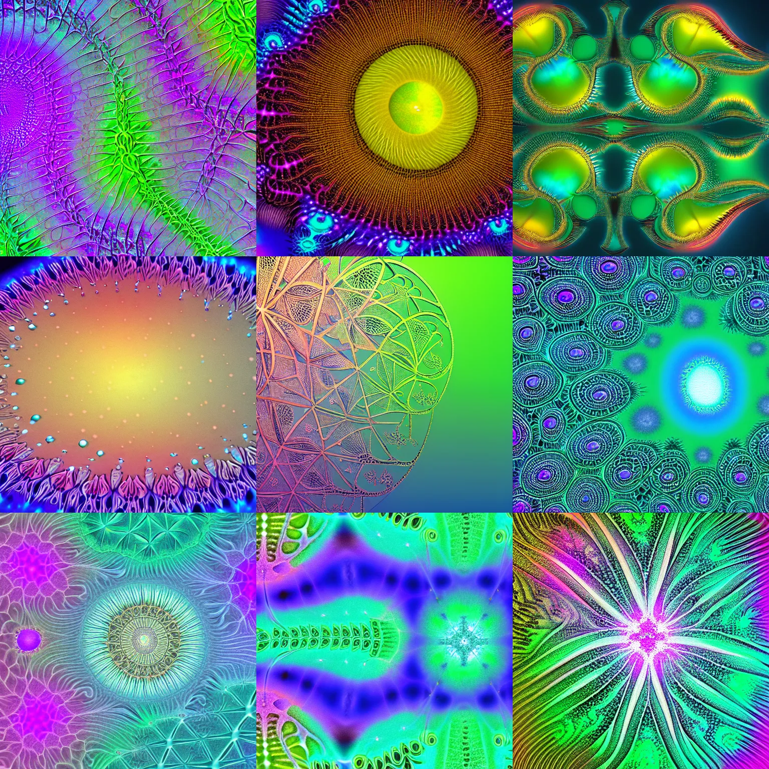 Prompt: iridescent diatoms with mandelbrot fractal patterns 4k