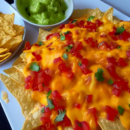 Prompt: super mega cheesey spicy nachos