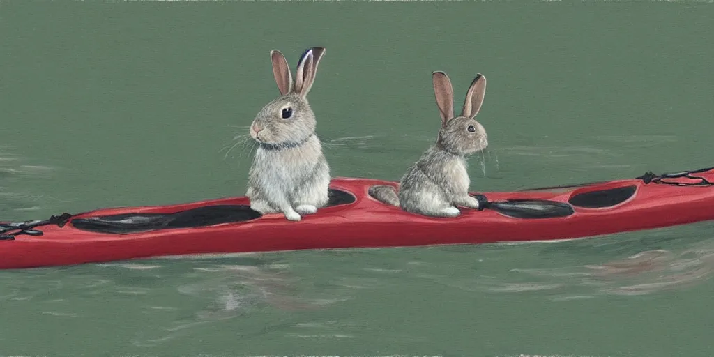 Image similar to a rabbit paddling a kayak, in the style of Zorn