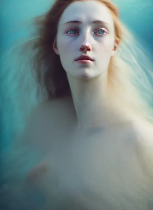 Image similar to Kodak Portra 400, 8K,ARTSTATION, Caroline Gariba, soft light, volumetric lighting, highly detailed, britt marling style 3/4 , extreme Close-up portrait photography of a beautiful woman how pre-Raphaelites,inspired by Ophelia paint, the face emerges from water of Pamukkale, underwater face, hair are intricate with highly detailed realistic beautiful flowers , Realistic, Refined, Highly Detailed, interstellar outdoor soft pastel lighting colors scheme, outdoor fine art photography, Hyper realistic, photo realistic