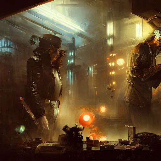 Image similar to neo luddites complaining about new technology by raymond swanland, highly detailed, bright tones