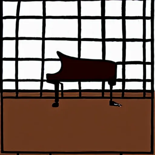 Image similar to a brown spaniel with a white chest , sat down playing a grand piano.modern. book illustration, lighting, sketched. Artwork. Jean Jullien dtyle