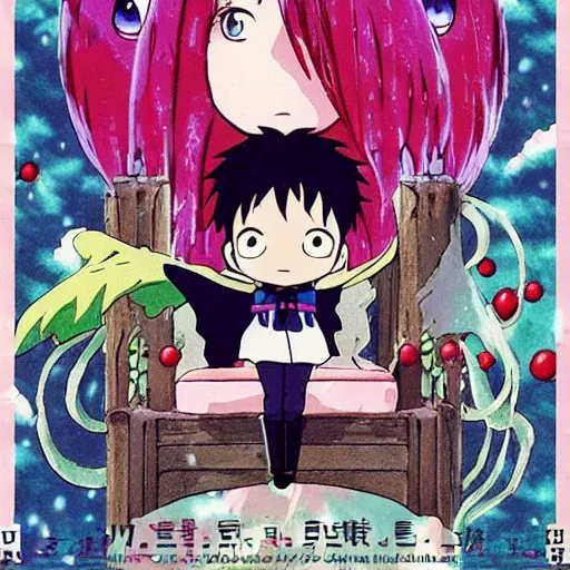 Image similar to an anime film by miyazaki of studio ghibli and tim burton, with scoring by danny elfman in the spirit of christmas, of a pastel goth vampire squid woman learning how to live in an empty cottage by herself on dry land, old vintage vhs, scan lines, grainy quality, real anime