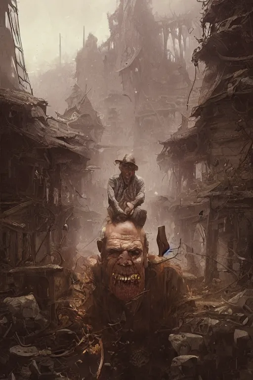 Prompt: stephen king as hillbilly, village, intricate, highly detailed, smooth, artstation, digital illustration by Ruan Jia and Mandy Jurgens and Artgerm and Wayne Barlowe and Greg Rutkowski and Zdislav Beksinski