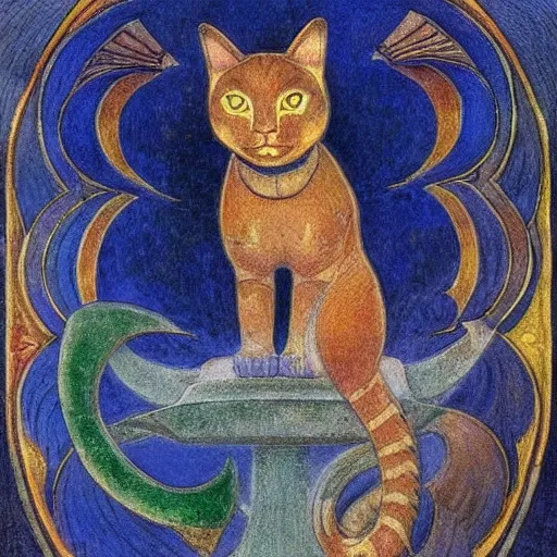 Image similar to cloisonne cat figurine, by annie swynnerton and diego rivera and nicholas roerich and jean delville, symbolist, dramatic lighting, god rays, art brut, rich colors, smooth, sharp focus, extremely detailed, adolf wolfli and ( donato giancola and bilibin )