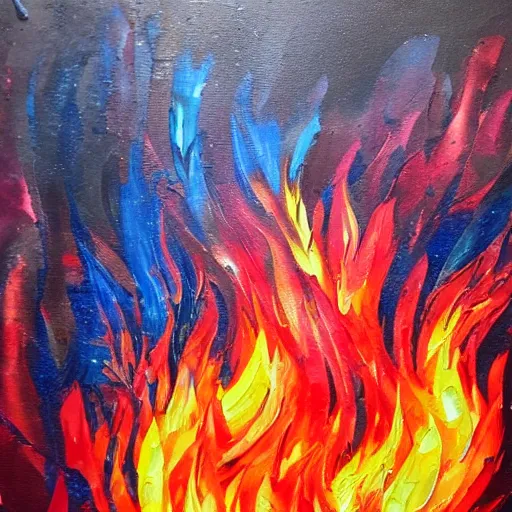 Prompt: the flames are coming for you and nothing can stop them, thick paint, thick brush, oil painting, colorful, detailed, sharp