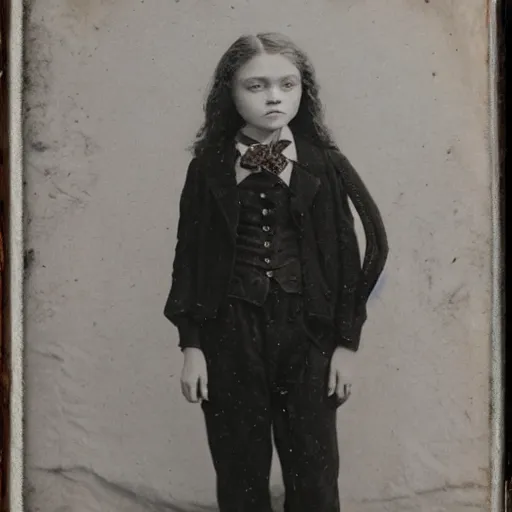 Image similar to daguerreotype ambrotype of sadie sink's father in dirty suit, highly detailed,