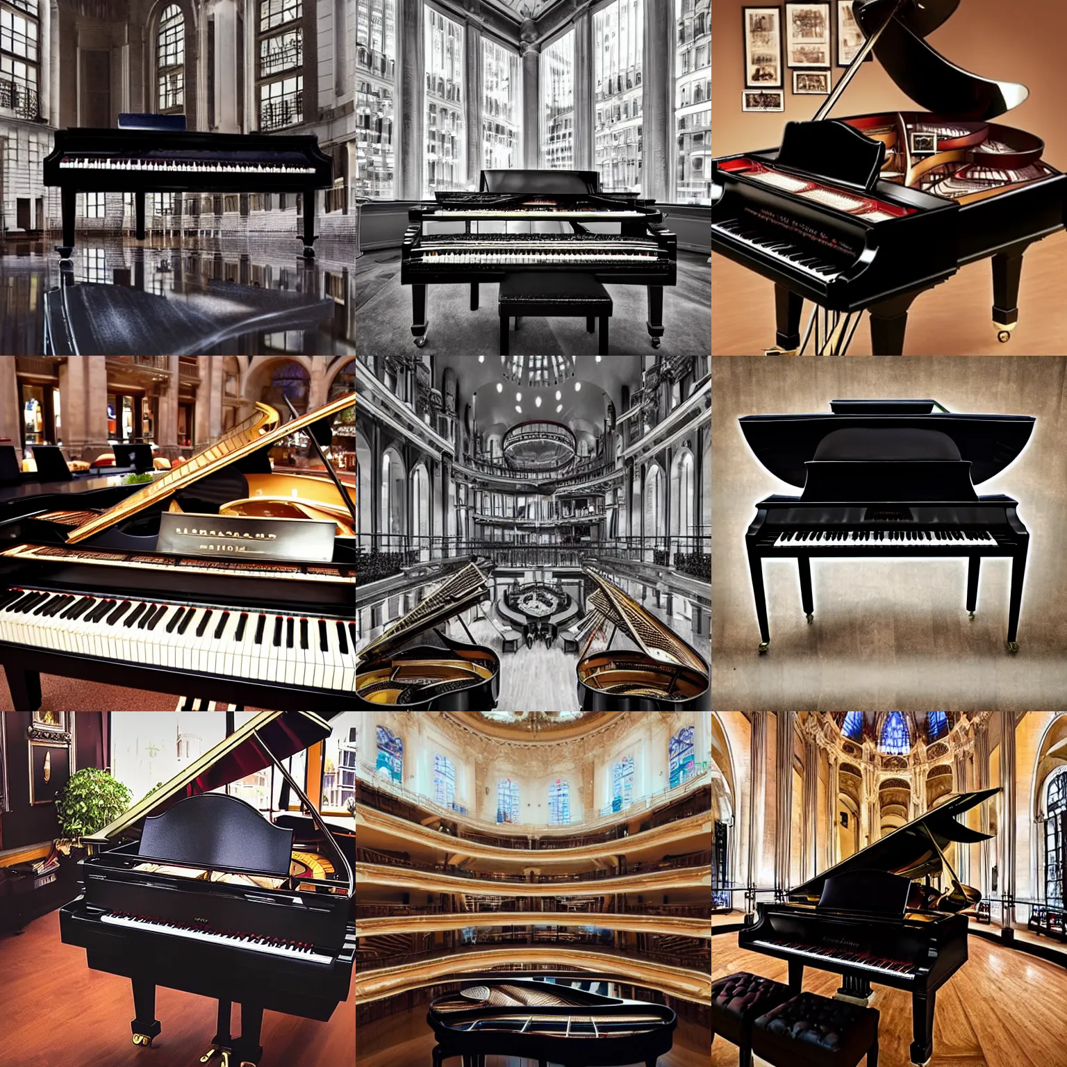 Prompt: a whole city inside a grand piano