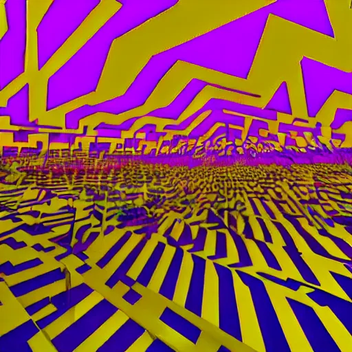 Prompt: empty neverending mirror room, neon candy stripe, fluorescent tesselation, pinks and yellows, the walls are gyrating, darkwave, starlit, full moon, in the style of mc escher, C 10.0