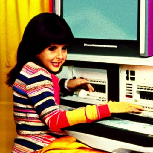 Image similar to Punky Brewster programming a 1980s desktop computer