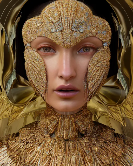 Image similar to a highly detailed metahuman 4 k close up render of an alien goddess bella hadid monument face accessories in iris van herpen dress schiaparelli in diamonds crystals swarovski and jewelry iridescent in style of alphonse mucha gustav klimt trending on artstation made in unreal engine 4