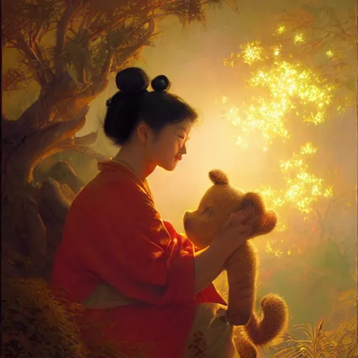 Image similar to xi pingping as winnie the pooh, radiant light, caustics, heroic, bright iridescent light, by gaston bussiere, bayard wu, greg rutkowski, maxim verehin