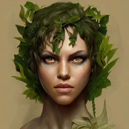 Image similar to sam riegel as a dryad, his skin are yellow leaves portrait, highly detailed, headshot, digital painting, trending on artstation, concept art, sharp focus, illustration, art by artgerm and greg rutkowski and magali villeneuve