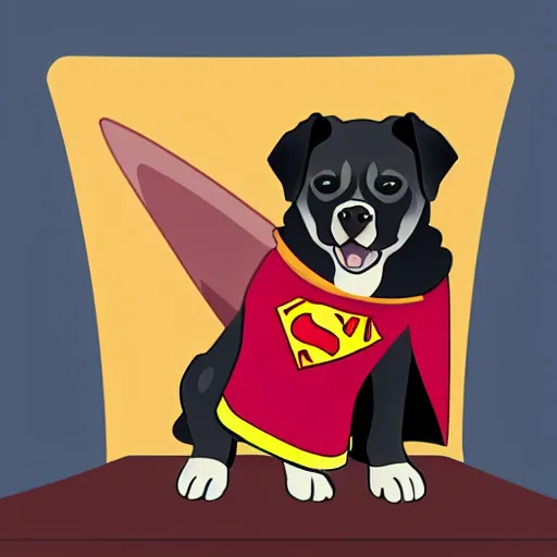 Image similar to cartoon of a super hero dog wearing a cape saving toys