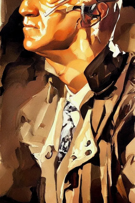 Prompt: boomhauer, painting by jc leyendecker!! phil hale!, angular, brush strokes, painterly, vintage, crisp