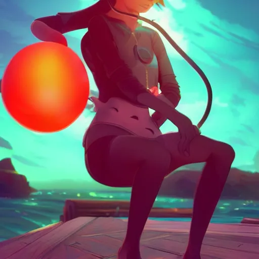 Image similar to a cat with a neon balloon in the ocean | hyperrealistic digital painting by makoto shinkai, ilya kuvshinov, lois van baarle, rossdraws | afrofuturism in the style of hearthstone and overwatch, trending on artstation