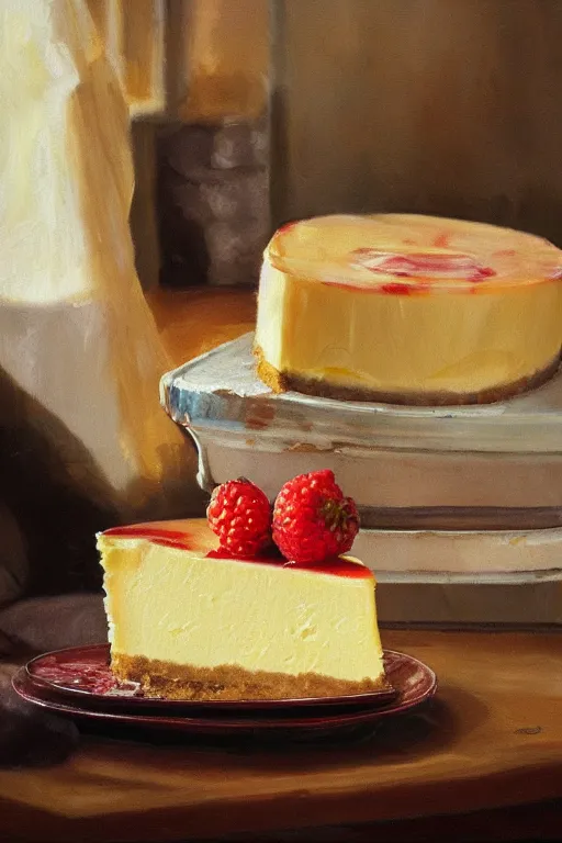 Image similar to man putting cheesecake in the fridge, oil on canvas, intricate, portrait, 8 k highly professionally detailed, hdr, cgsociety