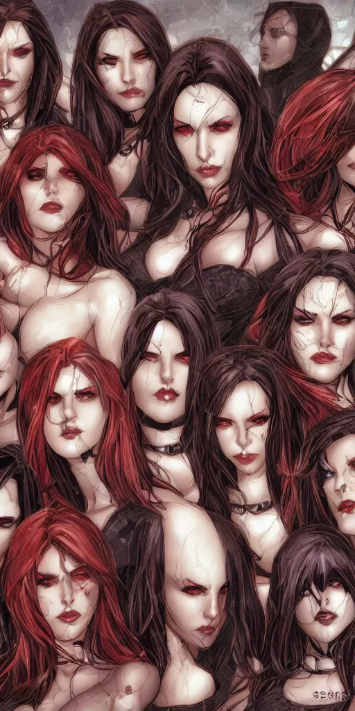 Prompt: tiling mosaic of vampire women by stjepan sejic