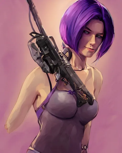 Image similar to beautiful female purple hair tattoo symmetrical face eyes full length fantasy art Video game icon, 2d game art gta5 cover , official fanart behance hd artstation by Jesper Ejsing, by RHADS, Makoto Shinkai and Lois van baarle, ilya kuvshinov, rossdraws