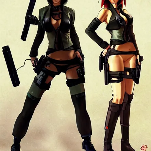 Image similar to concept art illustration of a beautiful young japanese christina hendricks natalie portman as lara croft motoko kusanagi anime protagonist, wearing tokyo harajuku street fashion combat warrior fantasy bikini, intricate, elegant, gorgeous, stunning, alluring, art by kim hyng tae, style of blade and soul, and masamune shirow