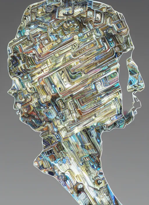 Image similar to side view, god king of ai art, cpu gpu wafer, glitch art, notan, cyberwars by rene lalique, highly detailed, by william - adolphe bouguerea