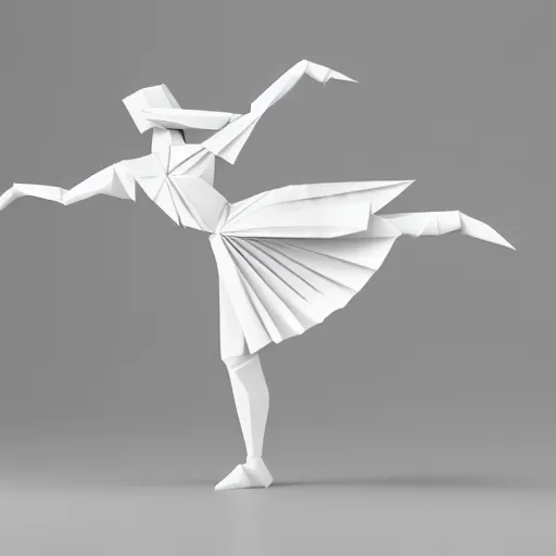 Image similar to origami dancer in white paper, 3 d render, ultra - detailed, on white background, studio shot