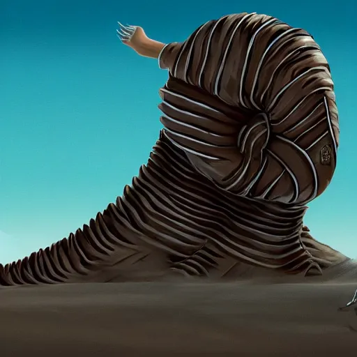 Image similar to joe biden's face a dune sandworm body shai-hulud , artstation, sandworm, shai-hulud