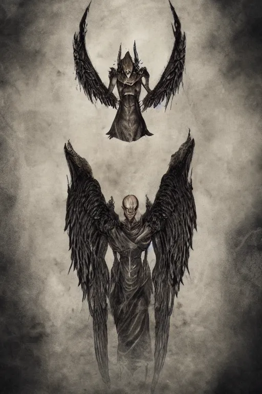 Prompt: portrait of fallen angel lucifer, warm neutrals, as diablo, resident evil, dark souls, visionary dreams, symbolism, imagination, daydreams and nightmares, otherworldly, ethereal, gothic