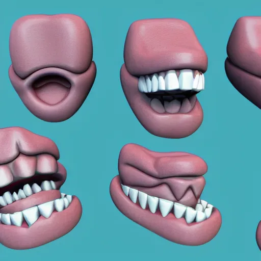 Prompt: poorly rendered 3 d set of teeth