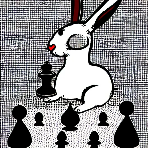 Image similar to a rabbit playing chess in the style of roy lichtenstein