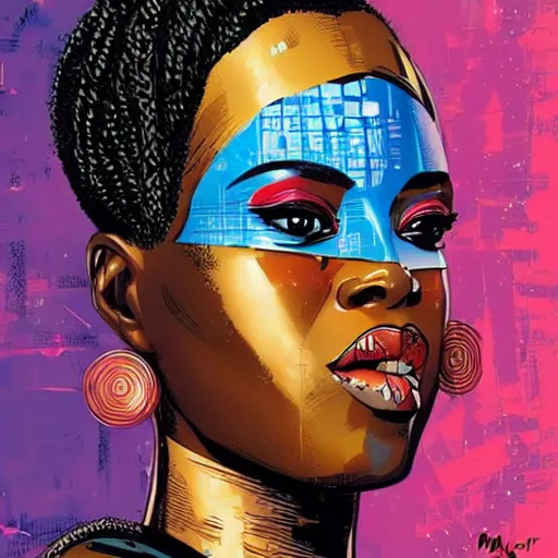 Image similar to portrait of a african female android, by MARVEL comics and Sandra Chevrier