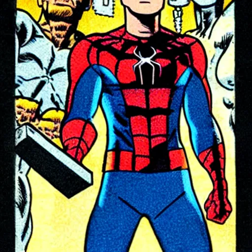 Image similar to peter parker holding mjolnir, marvel, comics, stan lee, jim lee, jack kirby, steve ditko