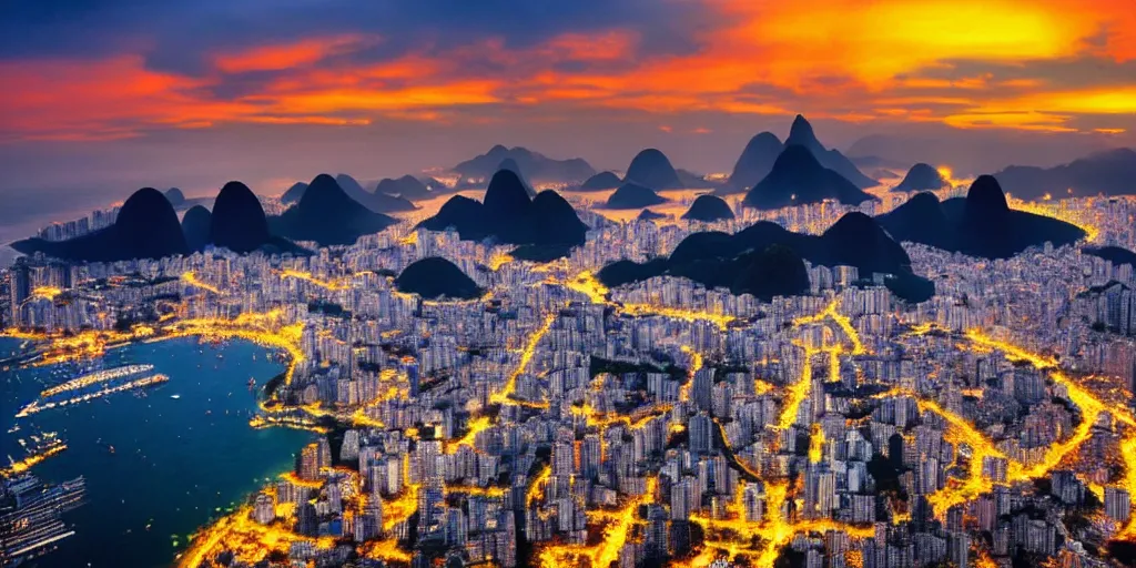 Prompt: rio de janeiro at sunset, realistic