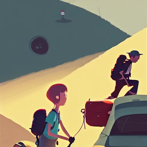 Image similar to hiker unloading the car before camping, a storybook illustration by goro fujita and atey ghailan