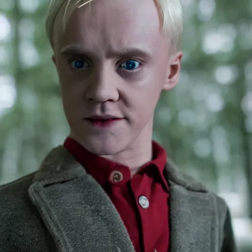 Prompt: Draco Malfoy as One from Stranger Things, high resolution photo