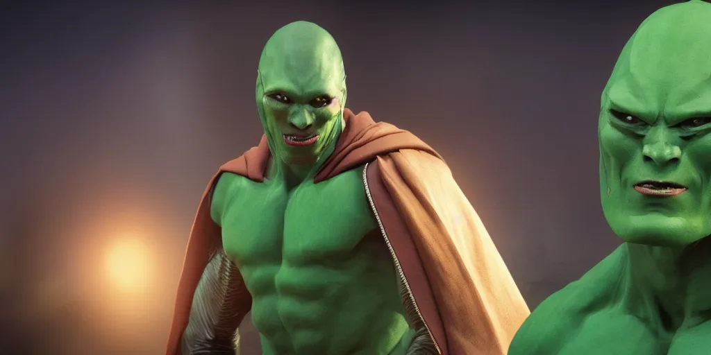 Image similar to martian manhunter, dc character live action, real life, spotted, ultra realistic face, accurate, 4 k, movie still, uhd, sharp, detailed, cinematic, render, modern