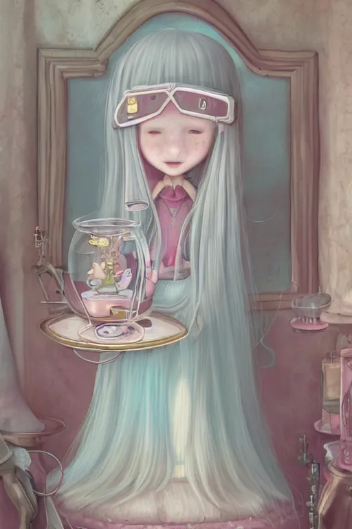 Prompt: highly detailed, natural light portrait of a young adult princess bubblegum from adventure time, experimenting in her castle lab, wearing lab coat & saftey goggles, long bubblegum hair with long straight bangs, beautiful, extremely cute, adorable, illustration concept art by nicoletta ceccoli, mark ryden, lostfish, detailed and intricate environment, 8 k resolution, hyperrealistic, octane render